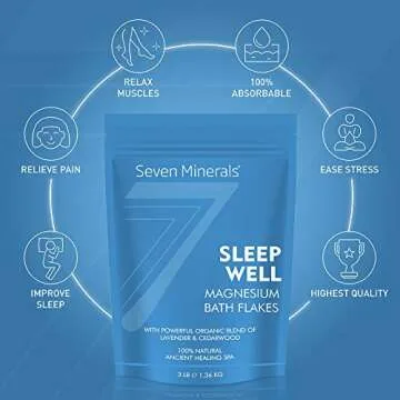 Seven Minerals SleepWell Magnesium Chloride Flakes 3lb – Absorbs Better Than Epsom Salt - Unique & Natural Full Bath Soak Formula for Healthy Relaxation - with Cedarwood & Lavender