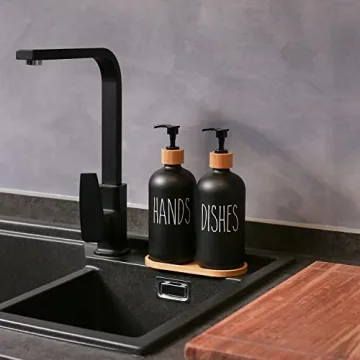 MOMEEMO Matte Black Glass Soap Dispenser Set for Kitchen
