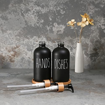 MOMEEMO Matte Black Glass Soap Dispenser Set for Kitchen