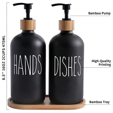 MOMEEMO Matte Black Glass Soap Dispenser Set for Kitchen