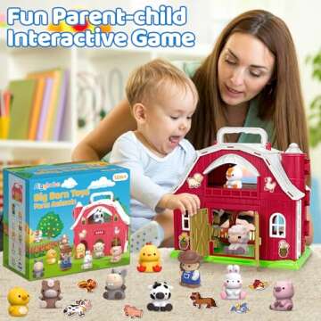 Aigybobo Farm Animals Big Barn Toys for 1 2 3 Year Old, Toddler Montessori Learning Toy, Farm Playset with Animal Figures and DIY Stickers, Christmas Birthday Gift for Baby Boys Girls Age 12-18 Months