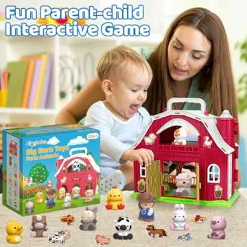 Aigybobo Farm Animals Big Barn Toys for 1 2 3 Year Old, Toddler Montessori Learning Toy, Farm Playset with Animal Figures and DIY Stickers, Christmas Birthday Gift for Baby Boys Girls Age 12-18 Months
