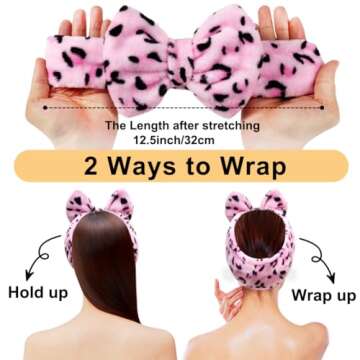 Shintop Women Fashion Lovely Soft Carol Fleece Bowknot Bow Makeup Cosmetic Shower Elastic Hair Band Hairlace Headband (Pink)