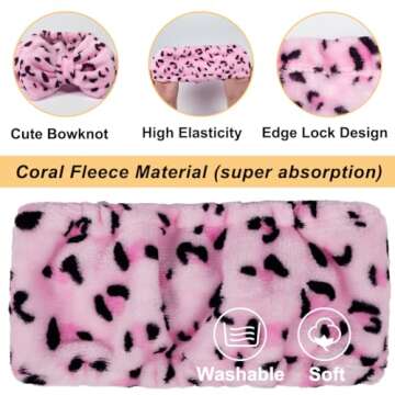 Shintop Women Fashion Lovely Soft Carol Fleece Bowknot Bow Makeup Cosmetic Shower Elastic Hair Band Hairlace Headband (Pink)