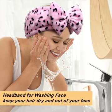 Shintop Women Fashion Lovely Soft Carol Fleece Bowknot Bow Makeup Cosmetic Shower Elastic Hair Band Hairlace Headband (Pink)