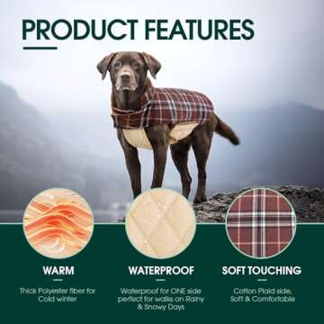 Kuoser Dog Coats Dog Jackets Waterproof Coats for Dogs Windproof Cold Weather Coats Small Medium Large Dog Clothes Reversible British Style Plaid Dog Sweaters Pets Apparel Winter Vest for Dog Brown M