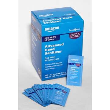 Amazon Basic Care Advanced Hand Sanitizer, Scented, 160 Count (Individual Gel Packets), Kills 99.9% of Germs