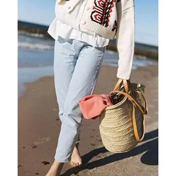 Handmade FRENCH BASKET - Stylish Straw Bag with Leather Handles