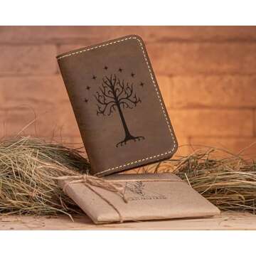 Tree Of Gondor Passport Cover Lord Rings Leather Passport Holder, Hobbit Passport Wallet, Genuine Leather, Travel Gift, Gift for Traveler, Passport Case. Gift for Couple/Cognac Color