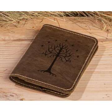 Tree Of Gondor Passport Cover Lord Rings Leather Passport Holder, Hobbit Passport Wallet, Genuine Leather, Travel Gift, Gift for Traveler, Passport Case. Gift for Couple/Cognac Color