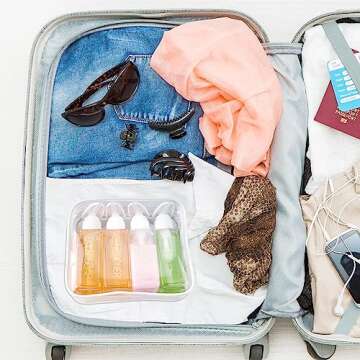 Hethyo Travel Bottles Travel Accessories Toiletries 4 Pack 3.7oz/110ml Travel Shampoo And Conditioner Bottles Empty Plastic Pump Bottle Dispenser Travel Size containers travel essentials