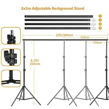 LOMTAP Photography Lighting Kit Soft Boxes Photo Studio Light Background Support System 6.5ftx9.8ft Stand Backdrop Softbox Umbrella with Reflector Green Screen Kit 4 Bulbs 6 Clips