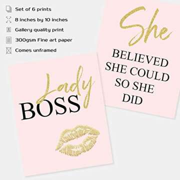 GIFTSFARM Inspirational Wall Art, Bedroom Decor for Women, Pink Room Decor, Teen Girls Fashion Makeu...