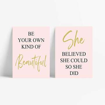 GIFTSFARM Inspirational Wall Art, Bedroom Decor for Women, Pink Room Decor, Teen Girls Fashion Makeup Home Wall Decoration Picture Poster, Bathroom decor, Office Decor (Set of 6, 8X10in, Unframed)