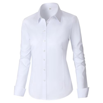 CUNLIN White Button Down Shirt Women Cotton Long Sleeve Dress Work Shirts Collared Buttons up Wester...