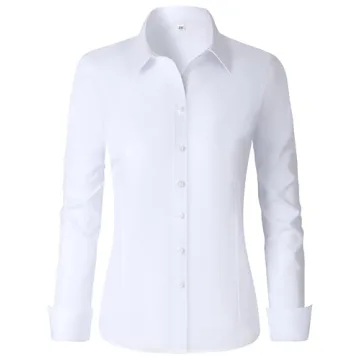 CUNLIN White Button Down Shirt Women Cotton Long Sleeve