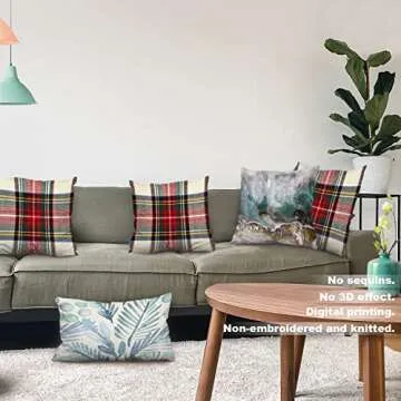 Batmerry Plaid Pillow Covers 18x18 Inch Set of 2, Scottish Tartan Red and White Wool Plaid Pattern Symmetric Square Print Double Sided Decorative Pillows Cases Throw Pillows Covers