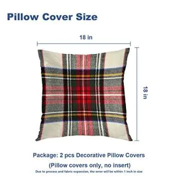 Batmerry Plaid Pillow Covers 18x18 Inch Set of 2, Scottish Tartan Red and White Wool Plaid Pattern Symmetric Square Print Double Sided Decorative Pillows Cases Throw Pillows Covers