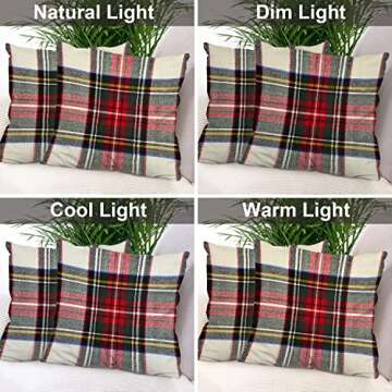 Batmerry Plaid Pillow Covers 18x18 Inch Set of 2, Scottish Tartan Red and White Wool Plaid Pattern Symmetric Square Print Double Sided Decorative Pillows Cases Throw Pillows Covers