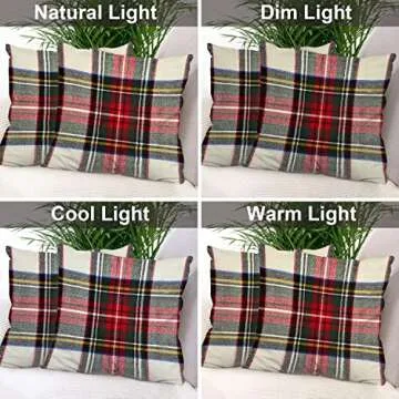 Batmerry Plaid Pillow Covers 18x18 Inch Set of 2, Scottish Tartan Red and White Wool Plaid Pattern Symmetric Square Print Double Sided Decorative Pillows Cases Throw Pillows Covers