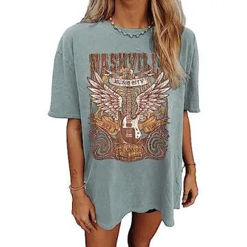 Nashville Music City T-Shirt for Women - Vintage Oversized Graphic Tees