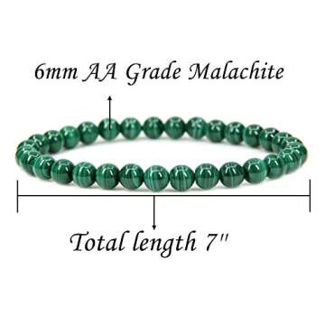 Natural AA Grade Malachite Gemstone 6mm Round Beads Stretch Bracelet 7" Unisex