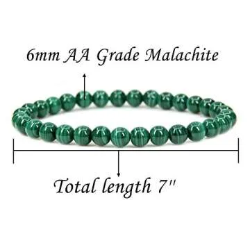 Natural AA Grade Malachite Gemstone 6mm Round Beads Stretch Bracelet 7" Unisex
