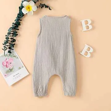 Arleysh Baby Girl Cotton Linen Ruffled Romper Jumpsuit