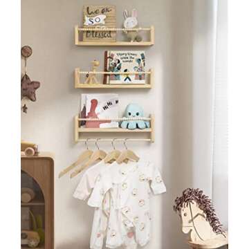 Mazjoaru Nursery Book Shelves for Wall Set of 3, Natural Wood Bookshelves Wall Decor, Small Floating...