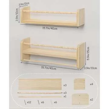 Mazjoaru Nursery Book Shelves for Wall Set of 3, Natural Wood Bookshelves Wall Decor, Small Floating Shelf Organizer for Kids Room, Bedroom, Kitchen Spice Rack