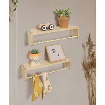 Mazjoaru Nursery Book Shelves for Wall Set of 3, Natural Wood Bookshelves Wall Decor, Small Floating Shelf Organizer for Kids Room, Bedroom, Kitchen Spice Rack