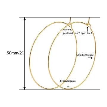 ESMATOO Thin Gold Hoop Earrings for Women - Lightweight & Hypoallergenic