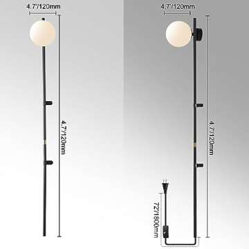 HOMLUCE Modern Plug in Wall Sconce Globe Shade Indoor Wall Light, LED Wall Mounted Lamp with Plug in Switch, Wall Lamp for Bedroom Living Room Study Hallway Bedside etc.