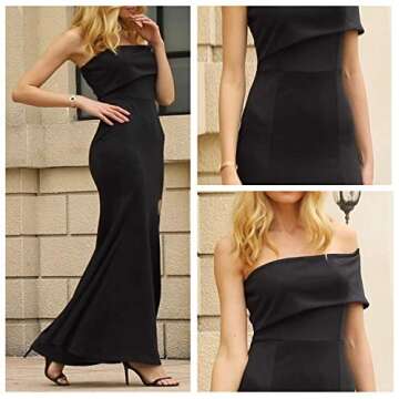 ZKESS One Shoulder Vintage Maxi Formal Dress Black