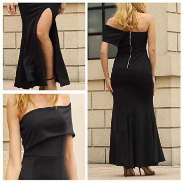 ZKESS One Shoulder Vintage Maxi Formal Dress Black