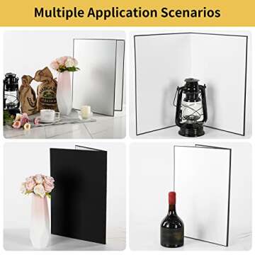 Meking 3 in 1 Photography Reflector Cardboard, 17"x12"/42x30cm A3 Folding Light Diffuser Board for Still Life, Product and Food Photo Shooting - Black, Silver and White