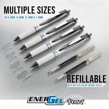 Pentel EnerGel Pearl RTX Retractable Liquid Gel Pen, (0.7mm), Medium Line, Needle Tip, Assorted Ink Colors, Pack of 4 (BLN77WBP4M)
