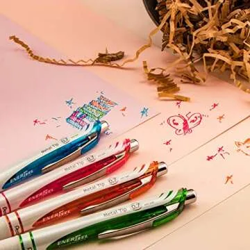 Pentel EnerGel Pearl RTX Retractable Liquid Gel Pen, (0.7mm), Medium Line, Needle Tip, Assorted Ink Colors, Pack of 4 (BLN77WBP4M)