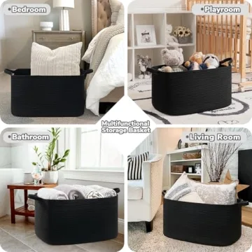 CHICVITA Black Woven Storage Basket for Stylish Organization