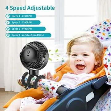 SMARTDEVIL Portable Stroller Fan, 4000mAh Small Battery Operated Baby Fan, 4 Speeds Car Seat Fan wit...