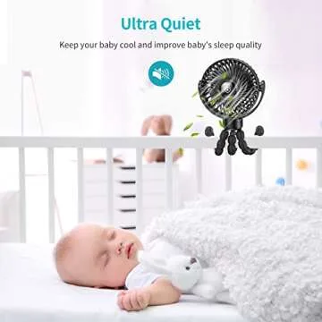 SMARTDEVIL Portable Stroller Fan, 4000mAh Small Battery Operated Baby Fan, 4 Speeds Car Seat Fan with Flexible Tripod, Dual 360° Rotatable, for Peloton Bike, Crib, Treadmill, Travel