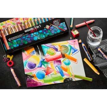 STABILO Multi-Talented Pencil woody 3 in 1 ARTY - Pack of 18 - Assorted Colors with Sharpener and Paint Brush