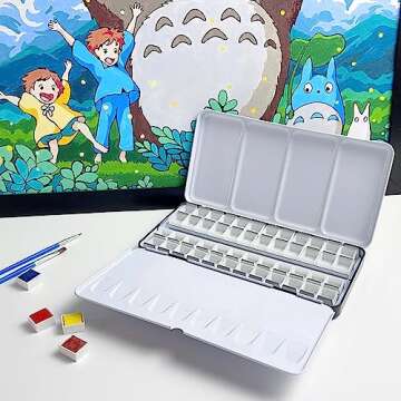 FCLUB Empty Watercolor Palette Paint Case - Large Watercolor Metal Tin with 48Pcs Half Pans