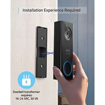 eufy Security, Wi-Fi Doorbell Camera, 2K Resolution, No Monthly Fees, Local Storage, Human Detection, with Wireless Chime—Requires Existing Doorbell Wires and Installation Experience, 16-24 VAC, 30 VA