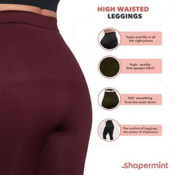 SHAPERMINT Compression Leggings - Tummy Control, Olive Green, High Waisted, Bright Green, Large