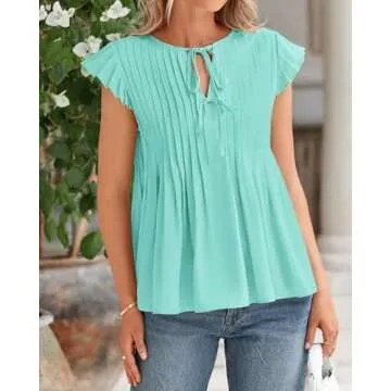 BTFBM Women Summer Casual Shirt 2025 Resort Outfits Ruffle Cap Sleeve Front Bow Tie Tops Loose Flowy...