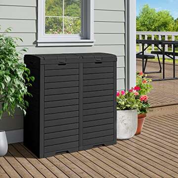 DWVO Outdoor Large Resin Trash Can, 62 Gallon Classified Hideaway Garbage Bins with Dual Lid and Dri...