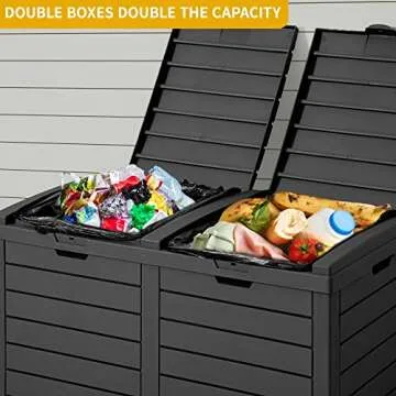 DWVO Outdoor Large Resin Trash Can, 62 Gallon Classified Hideaway Garbage Bins with Dual Lid and Drip Trays for Porch, Backyard, Deck, Patio, Poolside, Easy to Clean, 248 Quart, Black