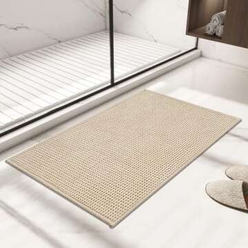 GRANNY SAYS Beige Bathroom Rugs Non Slip Washable, Absorbent Bath Mats for Bathroom, 24" x 36", Thin Chenille Bathroom Rug, Quick Dry Large Bath Mat, Soft Rug for Tub and Shower