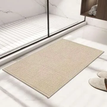 GRANNY SAYS Beige Bathroom Rugs Non Slip Washable, Absorbent Bath Mats for Bathroom, 24" x 36", Thin Chenille Bathroom Rug, Quick Dry Large Bath Mat, Soft Rug for Tub and Shower